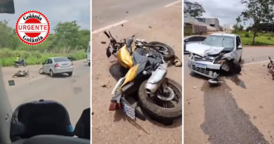 Colisão grave entre carro e motocicleta paralisa tráfego na GO-462, na região norte de Goiânia