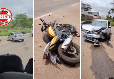 Colisão grave entre carro e motocicleta paralisa tráfego na GO-462, na região norte de Goiânia