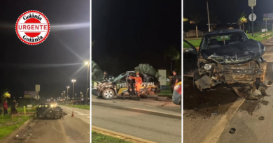 Viatura da Polícia Penal sofre acidente na BR-040 após manobra perigosa de motorista embriagado, em Luziânia