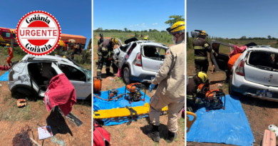 Capotamento na GO-164 mobiliza Bombeiros e SAMU após motorista perder controle ao desviar de obstáculo na pista