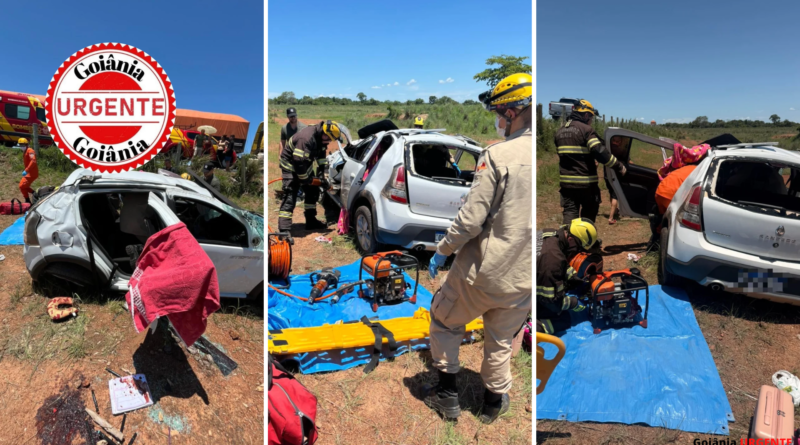 Capotamento na GO-164 mobiliza Bombeiros e SAMU após motorista perder controle ao desviar de obstáculo na pista