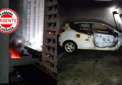 Carro pega fogo em garagem no térreo de edifício na Avenida T-36 e provoca apreensão em condomínio do Setor Bueno.