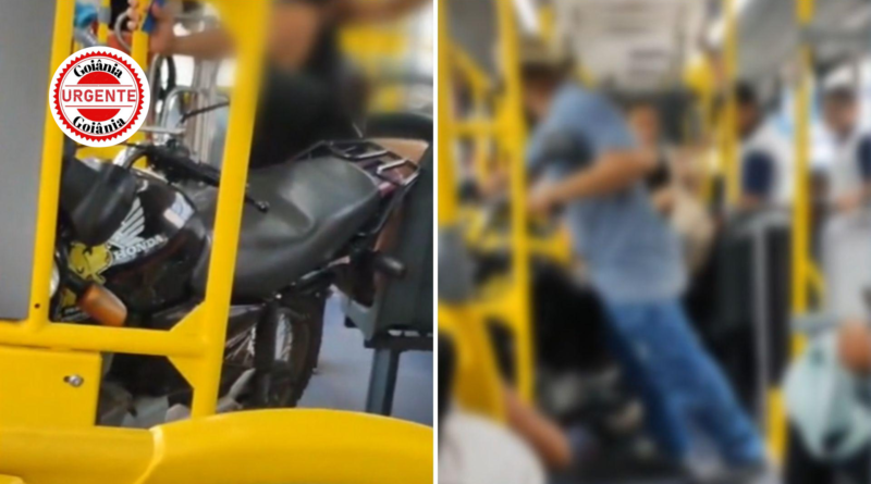 Motorista transporta motocicleta dentro de ônibus do transporte coletivo e caso gera apuração, em Goiânia
