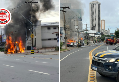 Ambulância pega fogo em plena Avenida 87 e mobiliza emergência, em Goiânia