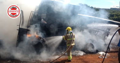 Incêndio destrói colheitadeira em lavoura às margens da GO-213, em Ipameri