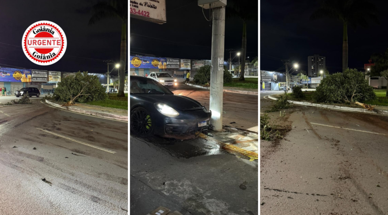 Motorista de Porsche colide contra árvore, recusa teste do bafômetro e é autuado, em Goiânia