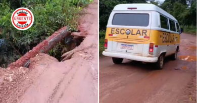 Transporte escolar atravessa ponte danificada e expõe alunos a risco, em Aragoiânia