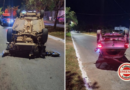 Motorista sem habilitação capota carro após atingir veículos estacionados e mobiliza polícia, em Aparecida de Goiânia