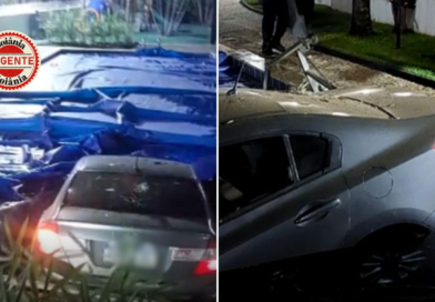 Motorista sem CNH perde controle, invade condomínio e carro termina dentro de piscina, em Goiânia