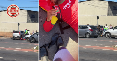 Colisão entre carro e motocicleta mobiliza Bombeiros na Avenida Rio Verde, em Aparecida de Goiânia