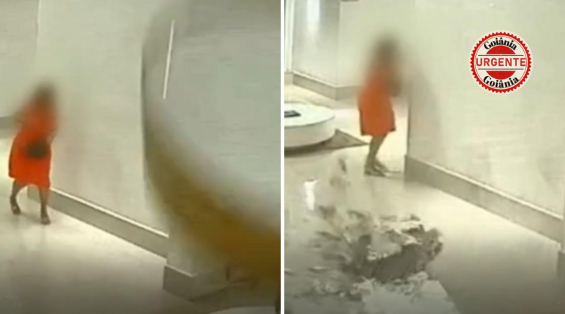 Lustre despenca em condomínio de Goiânia e moradora escapa por segundos de tragédia