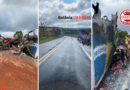 Carreta carregada com leite condensado pega fogo na GO-210, em Caldas Novas