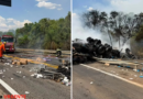 Veículo de grande porte pega fogo após acidente na BR-153, em São Luiz do Norte