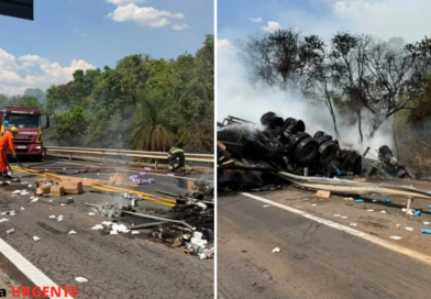 Veículo de grande porte pega fogo após acidente na BR-153, em São Luiz do Norte